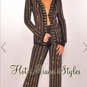 HotMiamiStyles Studded Rhinestone Jacket & Pants
